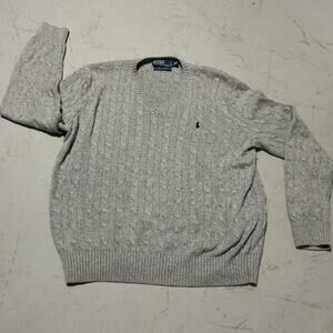 Vintage Polo Ralph Lauren 100% Silk Gray Cable Knit Sweater